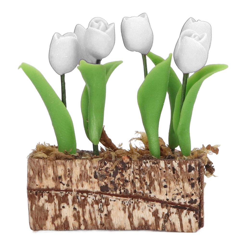 Artificial Tulips Flower Ornament 1:12 Doll House Garden Decor Simulated Model Miniature Accessory White