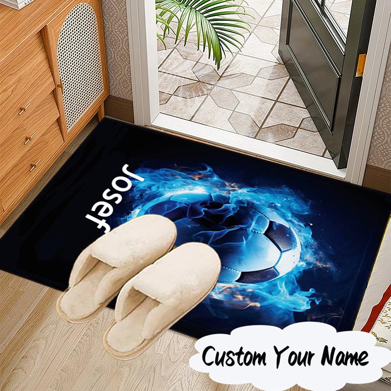 Custom Name Soccer Ball Rug for Living Room, Game Rooms, Office, Bedroom, Floor Mat Playful Design, fan gifts Christmas decor
