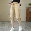 Women Shorts Mid-rise Elastic Waist Knee-Length Pants Solid Color Loose Fit Short Pants Streetwear
