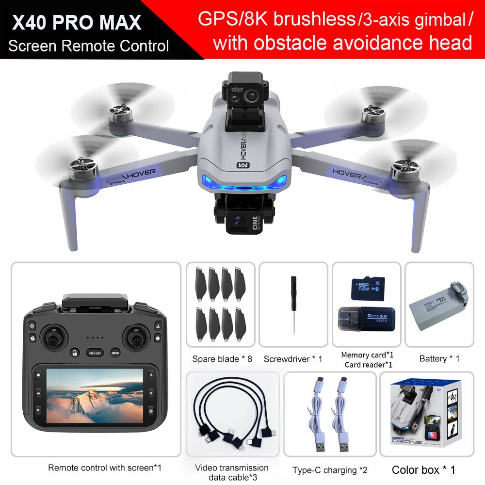 Новый дрон X40 Max 4K Профессиональная HD-камера 3-осевой стабилизатор Аэросъемка Большой 4,5-дюймовый экран Обнаружение препятствий GPS Безопасность FPV Дрон