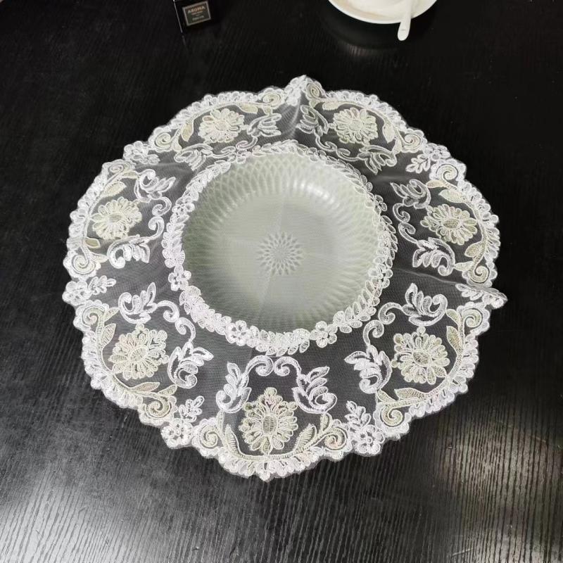 European Round Embroidery Lace Table Mat Living Room Bedroom Study Nightstand Cover Cloth Coaster Fruit Tray Kitchen Decoration