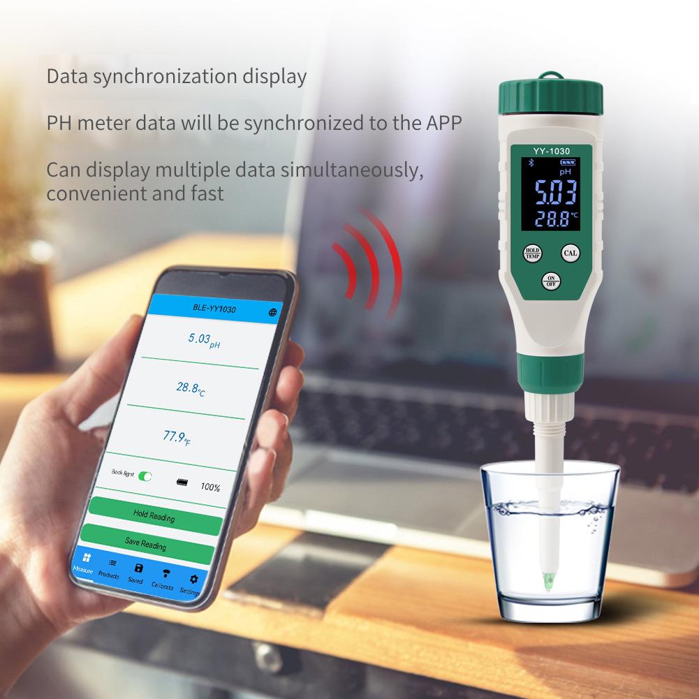 Новый pH-метр Bluetooth-подключение к телефону Тестовый стержень pH для теста теста Точный зонд Автоматическая температурная компенсация Почва Сыр Мясо Цифровой дисплей pH-метр