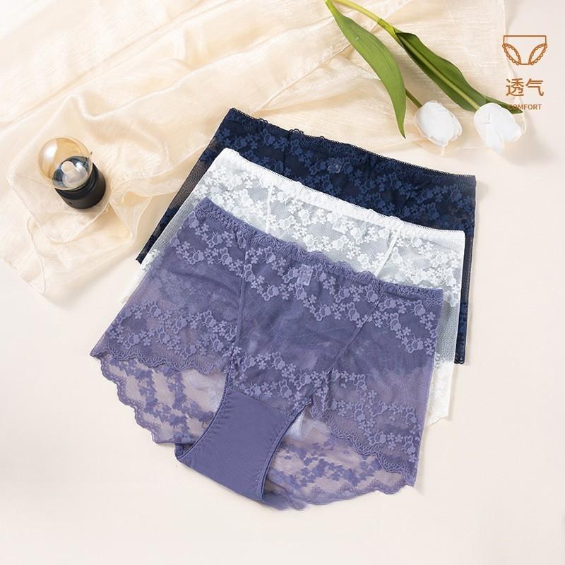 Women's Panties Sexy Lace Flower Embroidery Underwear High Waist Breathable Underpants Plus Size Comfort Intimates Lingerie