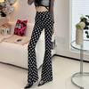 Весенние тонкие женские расклешенные брюки с высокой талией, облегающие брюки, расклешенные брюки с принтом и резинкой