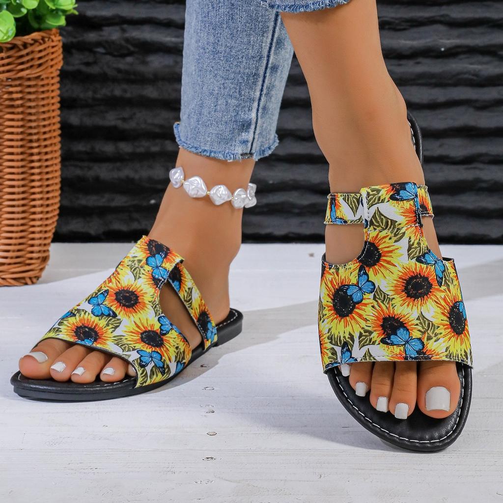 2024 лето новые большие поставки дышащие сандалии в римском стиле с принтом в тон женские плоские классные тапочки