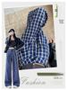 Women's Retro Plaid Double-Breasted Straight-Leg Wide-Leg Pants - Zhao Lusi Style, Spring & Autumn Collection in Blue.
