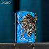 ZORRO Windproof Kerosene Lighter - Blue Ice Emblem with Wings & Amazon Warrior Design (Limited Edition)