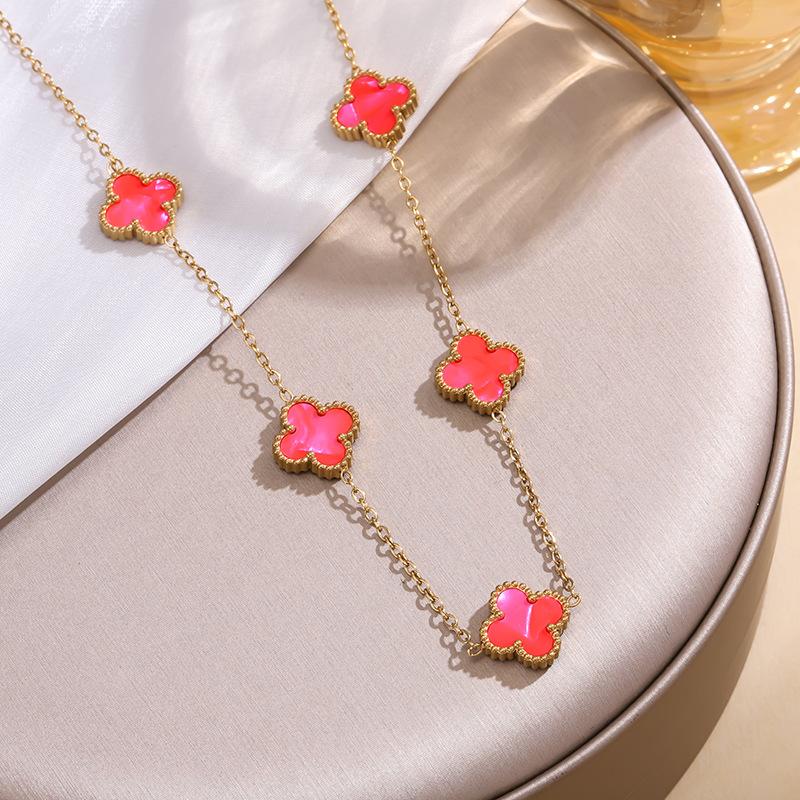 13 мм титановая сталь четырехлистный клевер пять цветков двухстороннее ожерелье Beimu 18-каратное настоящее позолоченное не выцветающее легкое роскошное ключичное ожерелье