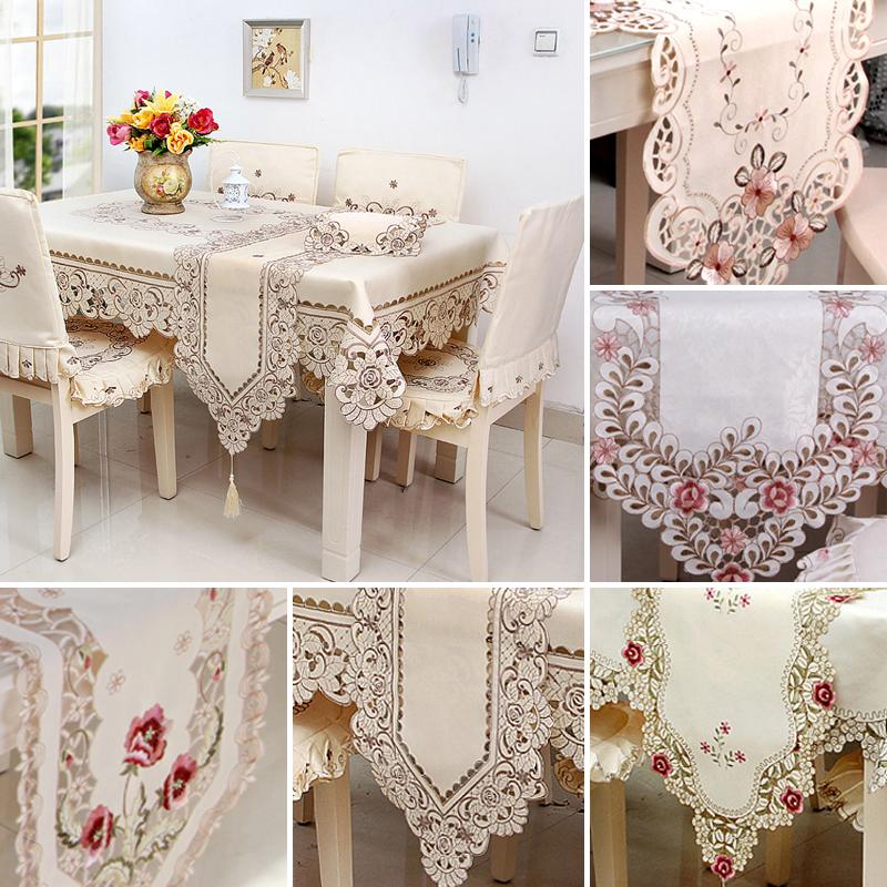 Table Runner Embroidered Floral Lace Translucent Gauze Table Cloth Hollow Design