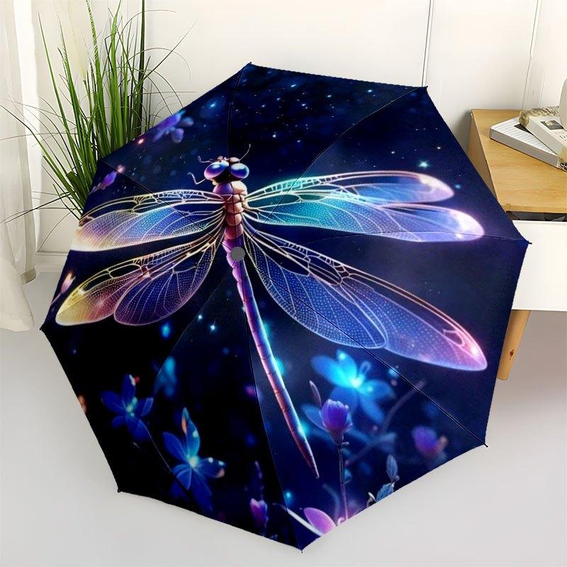 Enchanted Dragonfly Night Garden Wall Art PrintUmbrella with Cute Design,Portable 3-Fold Compact Umbrella for Men&Women,Valentine's Day Moth