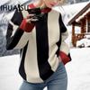 Women's Autumn/Winter Knitted Cashmere Top O-Neck Striped Designer Color Collision Sweater Coat