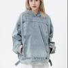 Women's Spring and Autumn Washed Vintage Hooded Denim Loose Sweatshirt Long Sleeve Loose Pullover Top