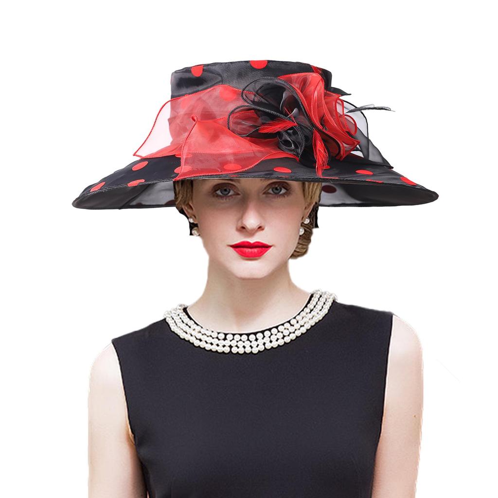 Women Church Hats Wide Brim Sun Derby Hat Organza Fascinators Kentucky Hats for Women Tea Party Wedding Hat