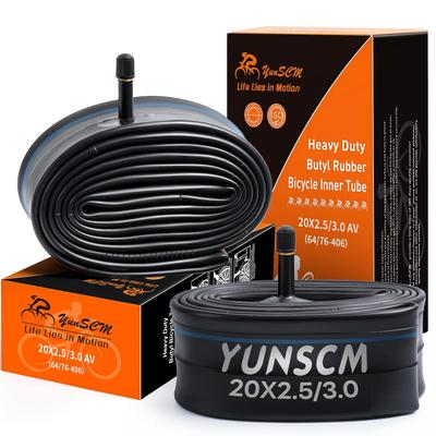 YunSCM Две внутренние камеры 20x3.0, Толстостенные, Клапан Шредера 32 мм, Камеры 20x2.5/3.0, Подходят для горных велосипедов и фэтбайков 20x2.5/20x3.0