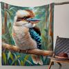1pc Brown Blue Kookaburra Print Blanket - Soft Flannel 280Gsm All-Season Cozy Throw, Australian Kingfisher Bird Design In Brown & Blue, Contemporary S