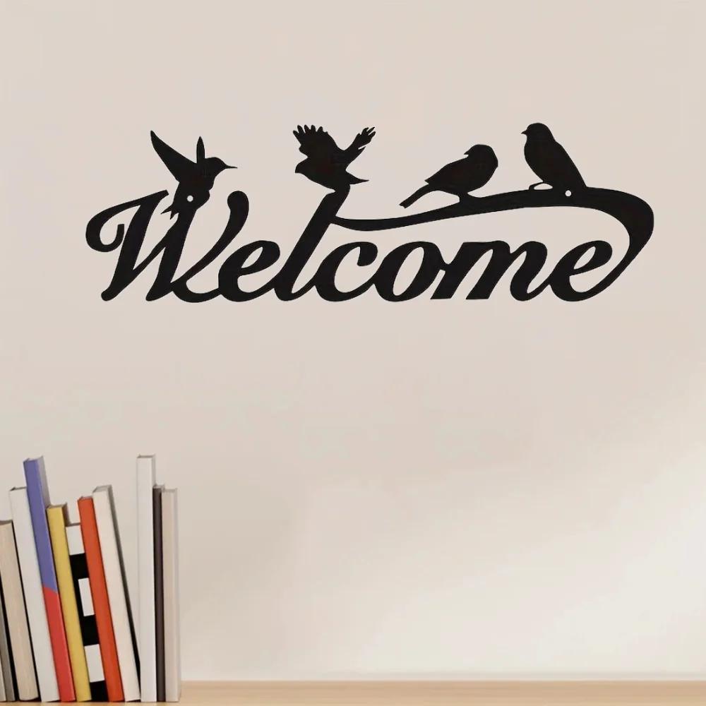 1pc Birds Welcome Sign Metal Wall Art - Bird Silhouette Sculpture. Metal Ornament Sign. Bird Lover Gift. Artwork.