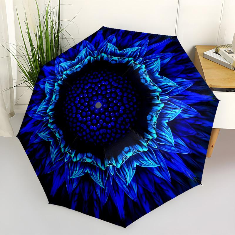 1pc Blue Lotus Flower Automatic Open/Close Umbrella, Folding Compact Umbrella with Lightweight Design for Women/Men yy251011057