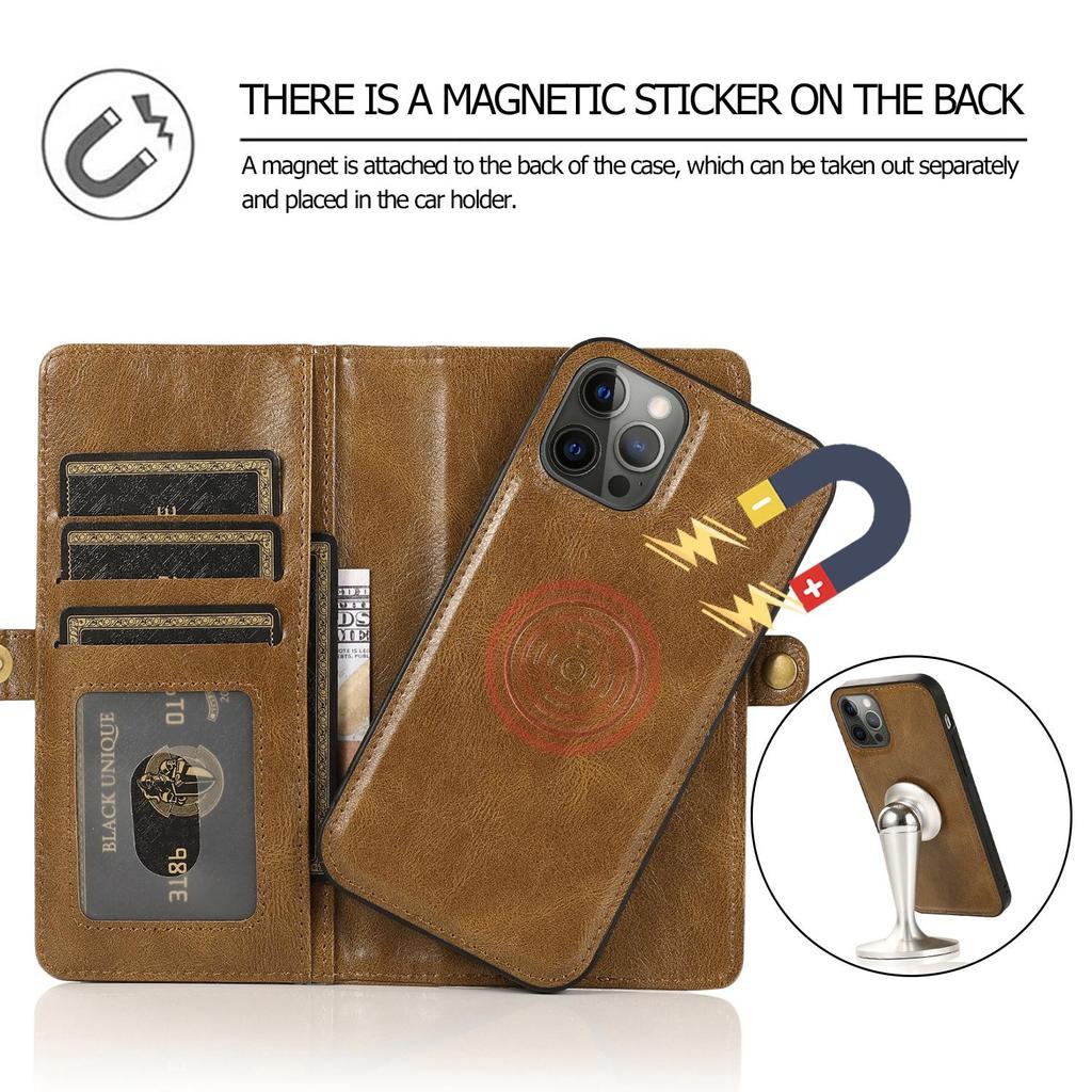 Detachable Multi Card Flip Magnetic Wallet Leather Case for iPhone 15 14 13 12 Pro Max Xs Max XR 8 7Plu Samsung S23 S22 S21 Ultra Plus A14 A13 A52 A53