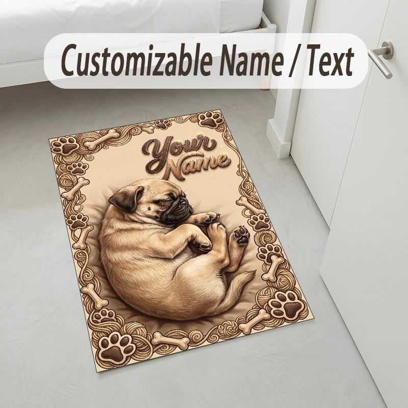 Dog Theme Crystal Velvet Rug Personalized Custom Name Text Soft Floor Mat Home Decor