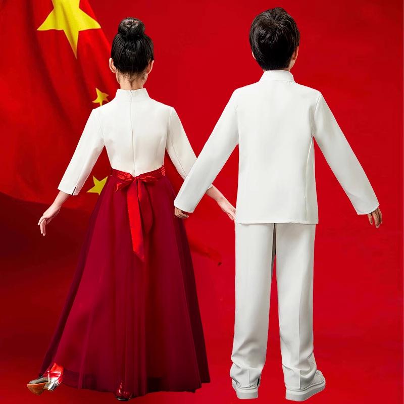 Красное патриотическое детское хоровое платье - Костюм для выступления на День Независимости для девочек