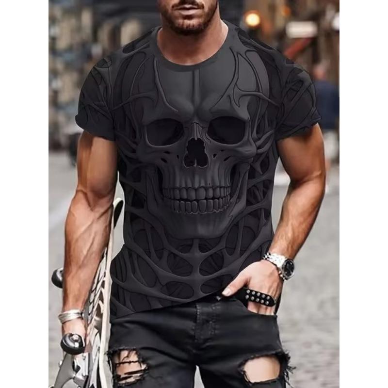 Летняя мужская футболка с 3D-принтом черепа и короткими рукавами для мужчин, повседневная уличная одежда, футболки, топы, повседневная футболка с круглым вырезом