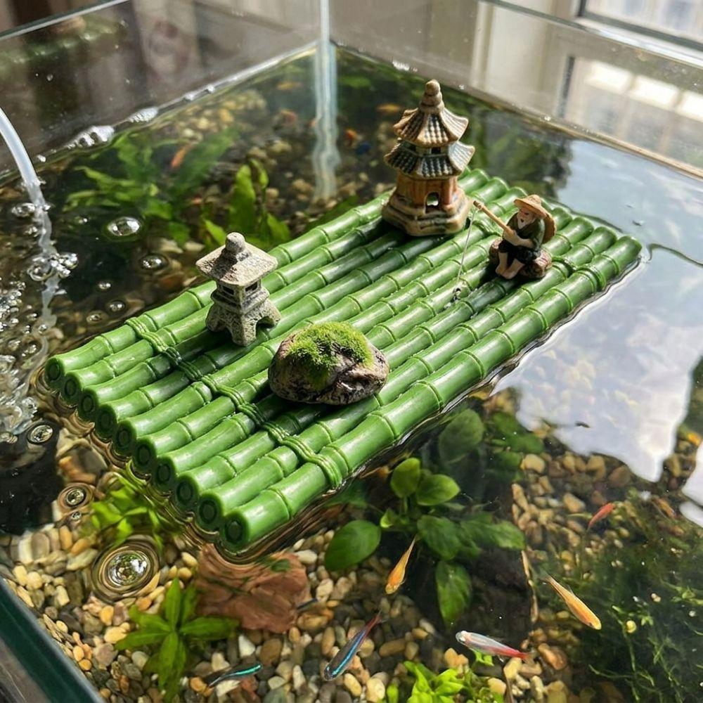 Chinese Zen Style Floating Bamboo Raft Ornament No Fading Realistic Aquarium Bamboo Mat Handmade Smooth