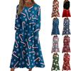 Women's Casual Round Neck Christmas Print Midi Dress Long Sleeve Pocket Dress