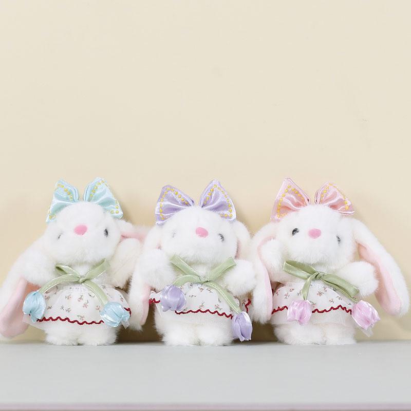 Cute Rabbit Plush Doll With Flower Decor For Bag Accessories