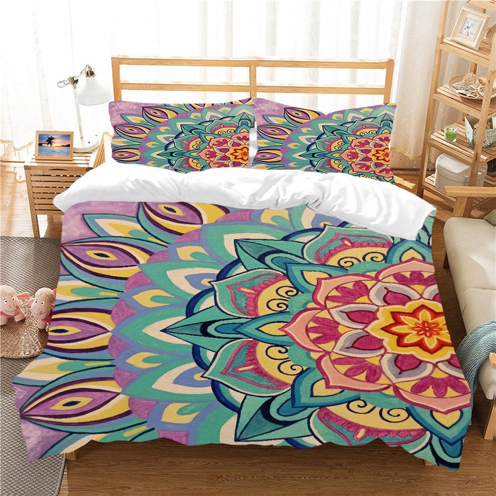 Bohemian Lotus King Queen Duvet Cover Boho Mandala Bedding Set For Kids Teens Adults Exotic Flowers 2/3pcs Polyester Quilt Cover