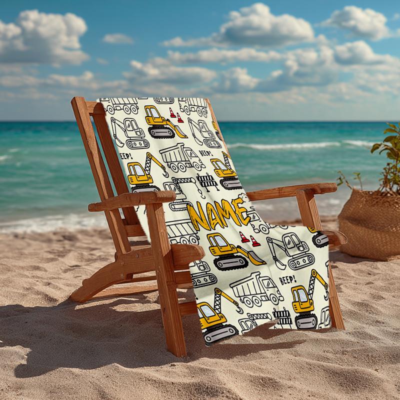 Custom Name Ultra-Soft Beach Towel with excavator Theme,Ideal for Pool - Camping, Diving - Perfect Travel Essential, Vibrant Beach Towel.