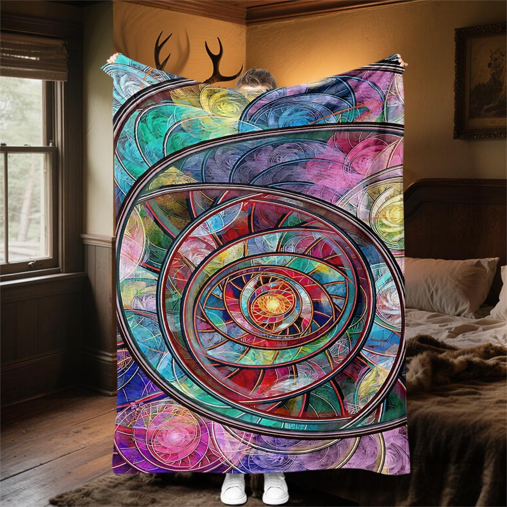 1PC Circles PatternsOutdoor Flannel Blanket - Soft Plush Decor for Picnics, camping, Bedroom, Playroom, Office, or Lunch Break 1357A