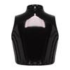 Women PU Leather Crop Top Funny Hollow Out Mock Neck Sleeveless Front Zipper Vest Tank Top