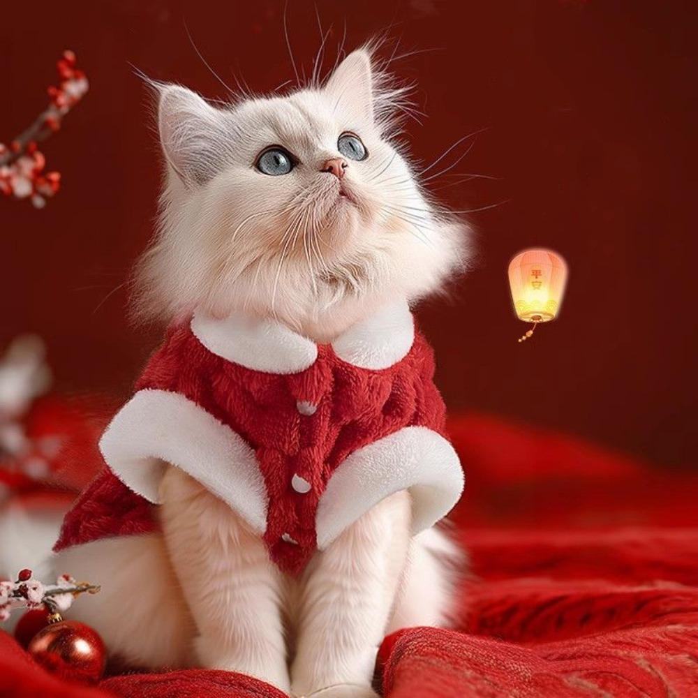 Fashion Chinese Style Cat Cotton Clothes Thickened Soft Dog Vest Coat Comfortable Warm Pet Tang Clothing New Year Celebration