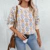 Women's Knitted Sweater Round Neck Loose Floral Knitted Sweater for Women