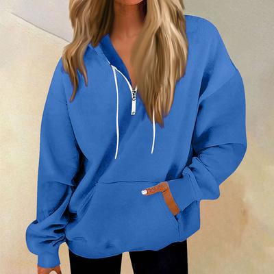 Женская повседневная мода с длинным рукавом, однотонный пуловер на молнии, толстовка с капюшоном, топ