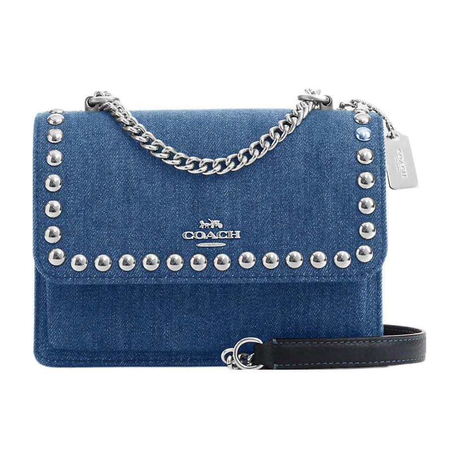 Coach Klare 18 Studded Logo Snap Pebble Texture Multifunctional Pocket Denim Leather Shoulder Crossbody Bag Small Women bags Blue CN509-SVDE