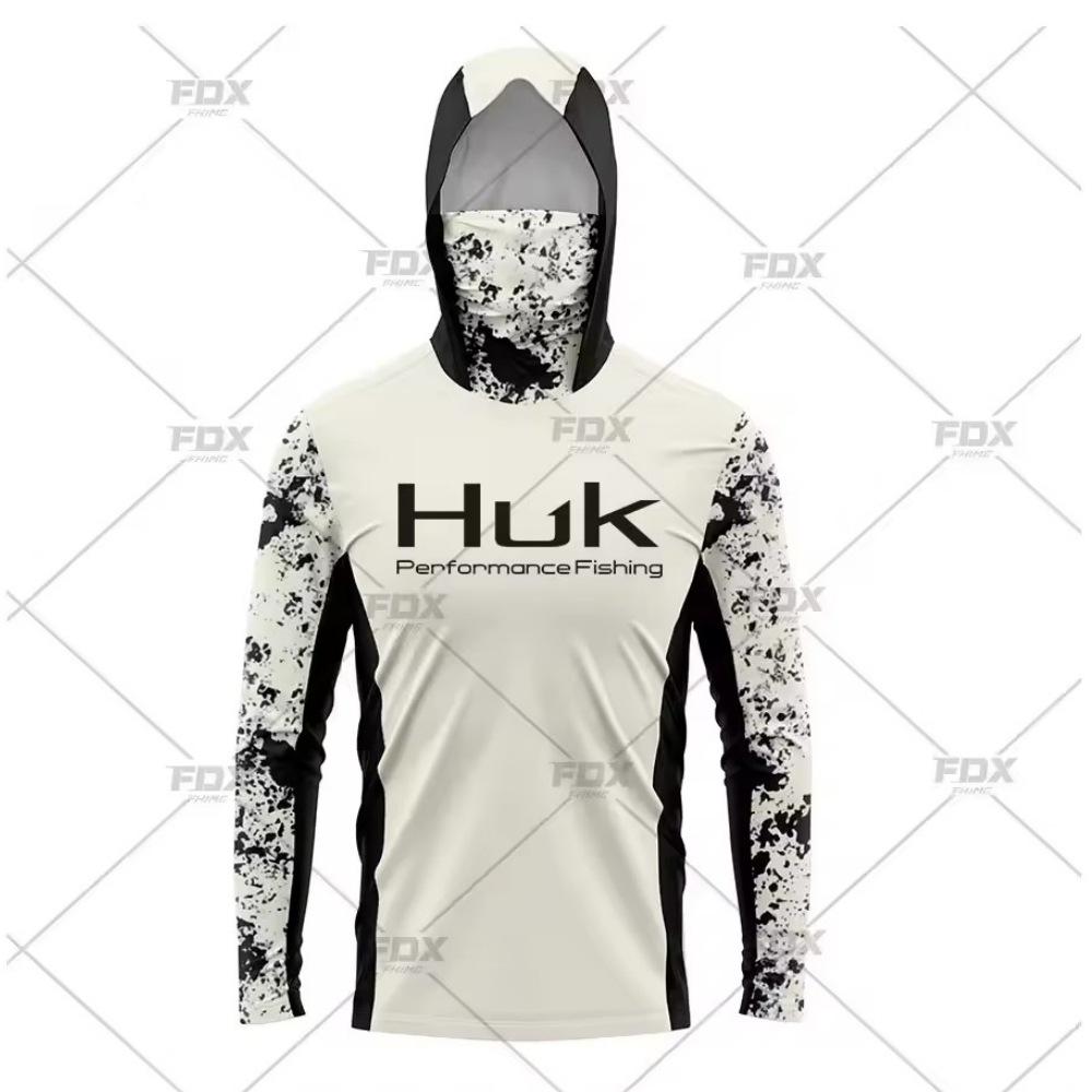 2024 Новый HUK Костюм для рыбалки с длинным рукавом, капюшоном и маской, защита от УФ, дышащая футболка для рыбалки Luya, повседневная спортивная одежда для рыбалки