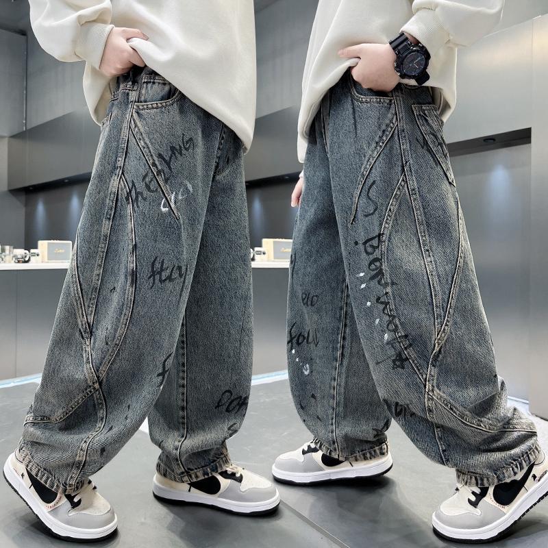 Children's clothing boys' pants 2026 new denim spring boys' spring and autumn styles mid to large children's casual pants trend
