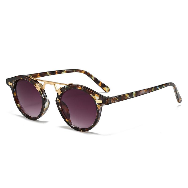 Vintage Style Leopard Pattern Round Glasses With Pc Frame And Uv400 For Casual Wear And Outdoors