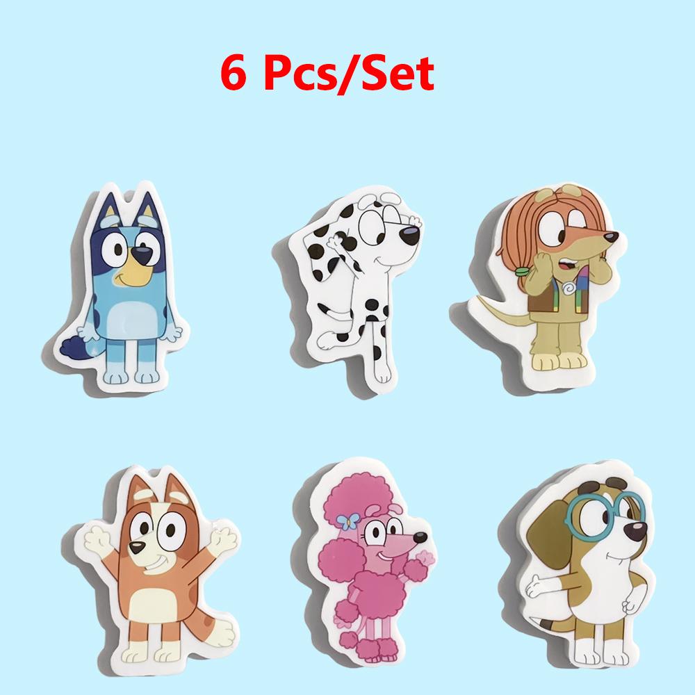 6 Styles Bluey Bingo Eraser Chloe Coco Honey Indy Anime Figure Model Pencil Eraser Stationery Students Children's Gift