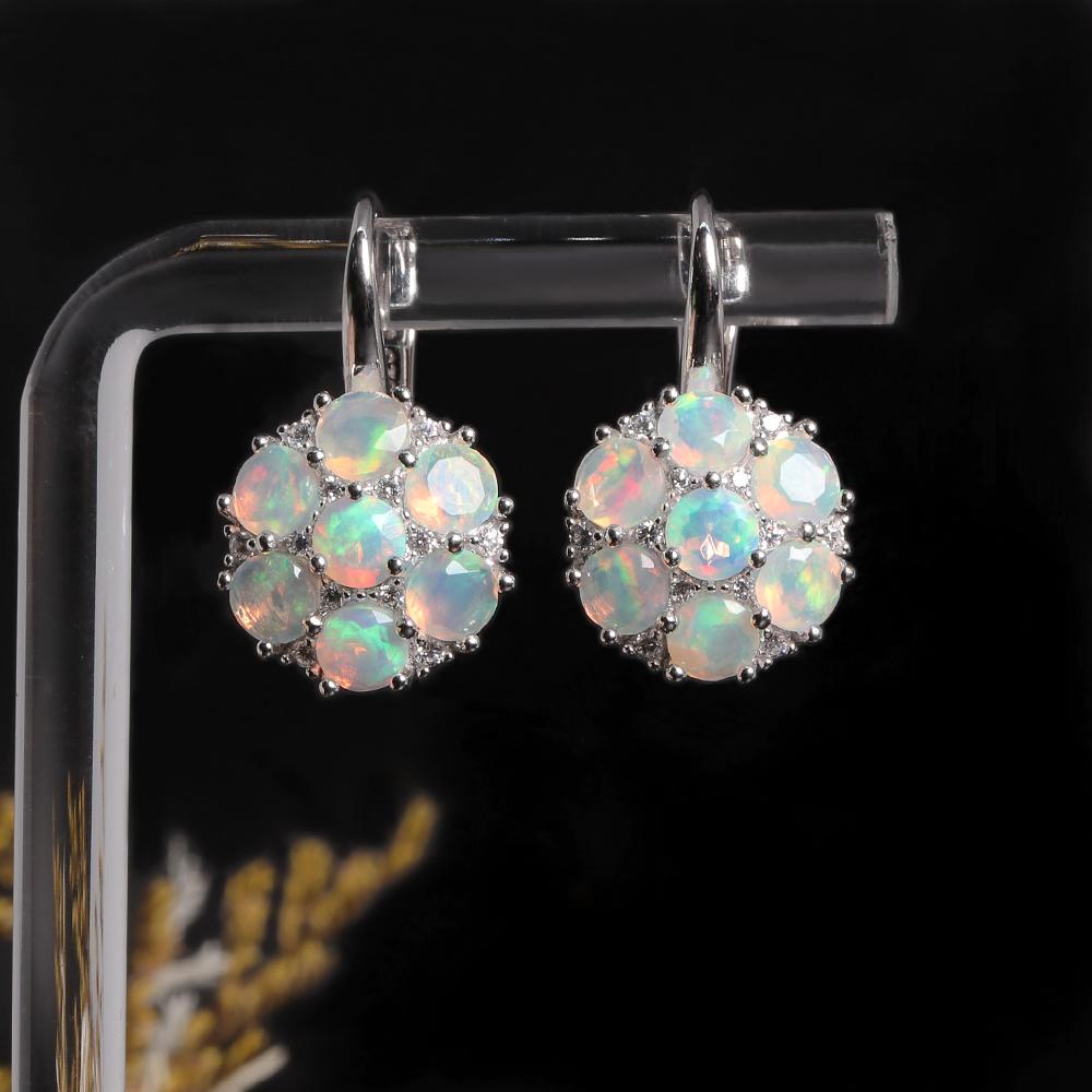 Камень октября, великолепные, насыщенные цвета, натуральные круглые серьги с опалом из серебра 925 пробы, легкие, роскошные ювелирные изделия в подарок для женщин и девушек