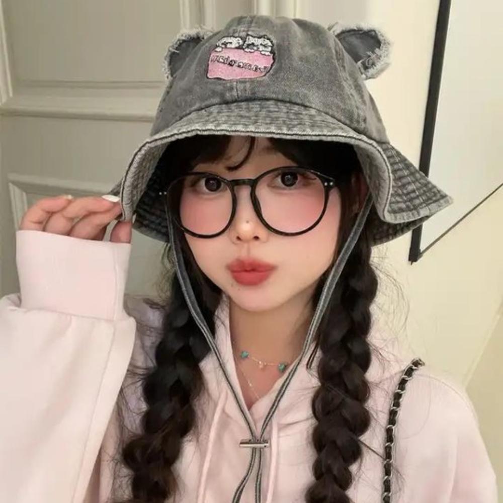 Шляпа-панама с широкими полями и медвежьими ушками, для походов и рыбалки, солнцезащитная, на шнуровке, джинсовая, кошачья, от солнца, для кемпинга