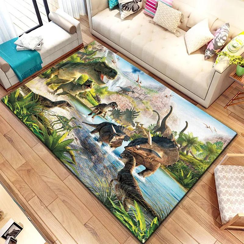 3D Ковер с принтом динозавров Юрского периода для гостиной, спальни, кухни, ванной комнаты, прихожей. Нескользящий придверный коврик, ковер, коврик для йоги
