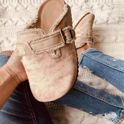 Модные тапочки Баотоу Женские больших размеров Европейские американские новые туфли Уличные противоскользящие ленивые плоские тапочки женские повседневные тканевые туфли