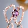 Элегантный круглый фиолетовый циркон искусственный жемчуг кольца набор для женщин изысканный розово-золотой цвет циркон кольцо винтажные ежедневные вечерние украшения лучший подарок