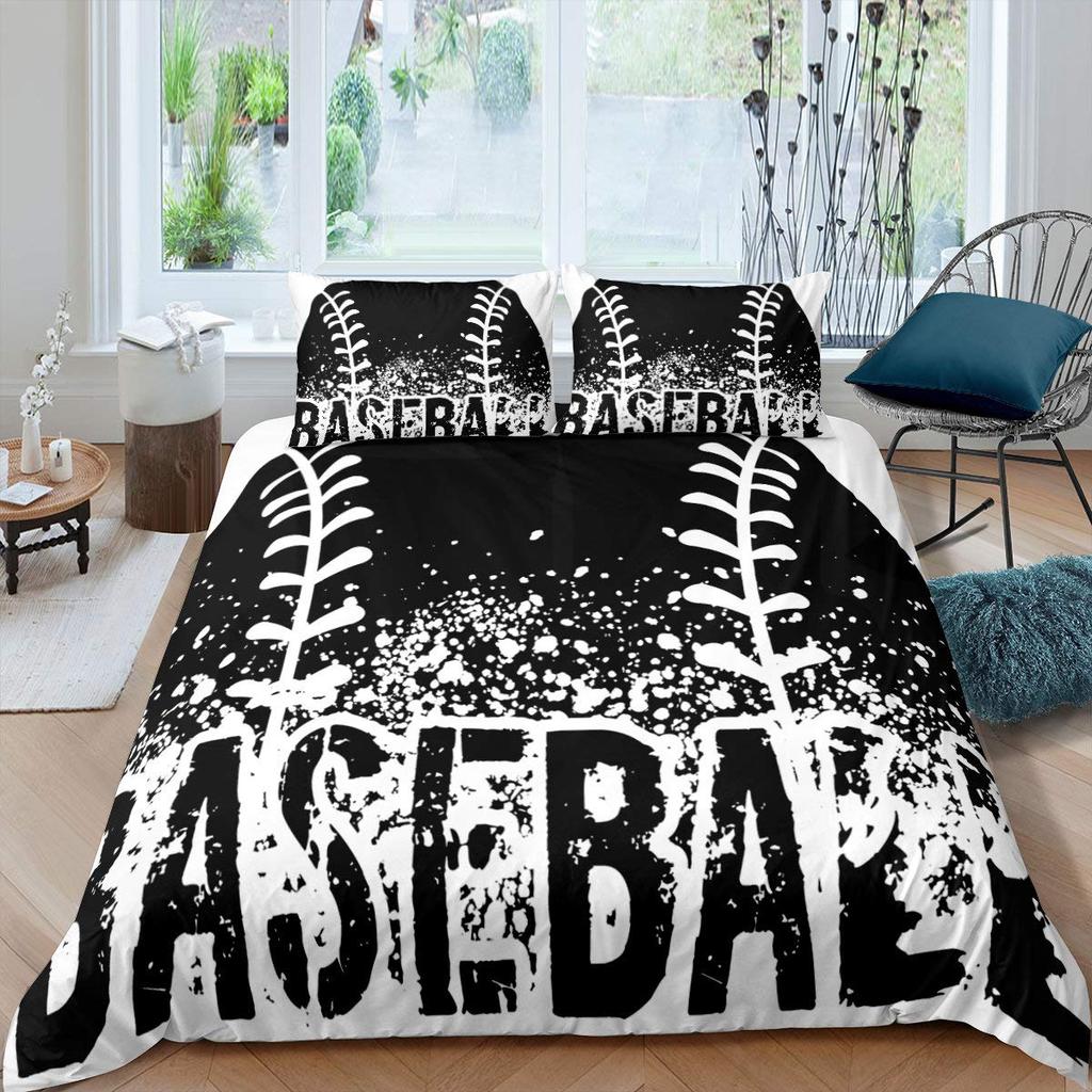 3D Sports Baseball Duvet Cover Set Teen Boys Men Decor Bedding Sets with Pillowcases Sport Baseball Themed Comforter Cover Set