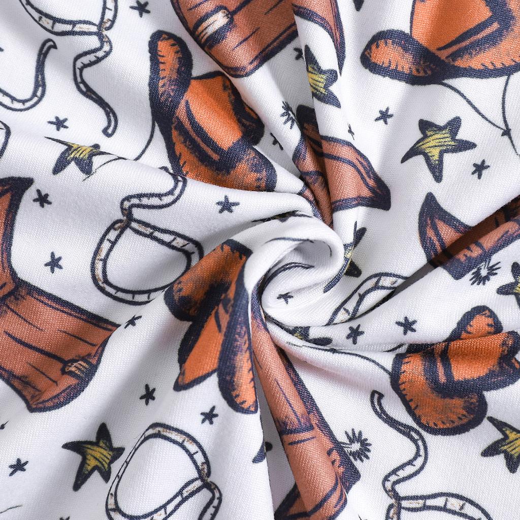 Infant Baby Boy Cute Cowboy Hat Print Short Sleeve Casual Style Jumpsuit