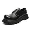 Кожаные туфли мужские осенние новые черные на платформе с инструментами, повседневные туфли-дерби в британском стиле в стиле ретро 2036-J
