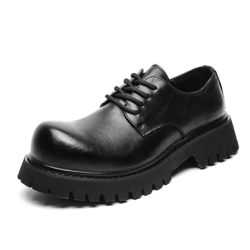 Кожаные туфли мужские осенние новые черные на платформе с инструментами, повседневные туфли-дерби в британском стиле в стиле ретро 2036-J
