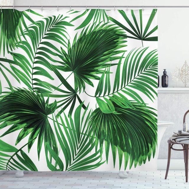 Tropical Palm Leaves Shower Curtain Set Green Plant Leaves Leaf Pumpkin Red Truck Halloween Christmas Decor Bathroom Curtains